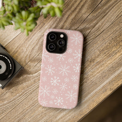 Pink White Snowflakes Impact-Resistant Phone Case