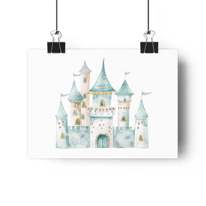 Giclée Art Print Watercolor Teal Princess Castle 1