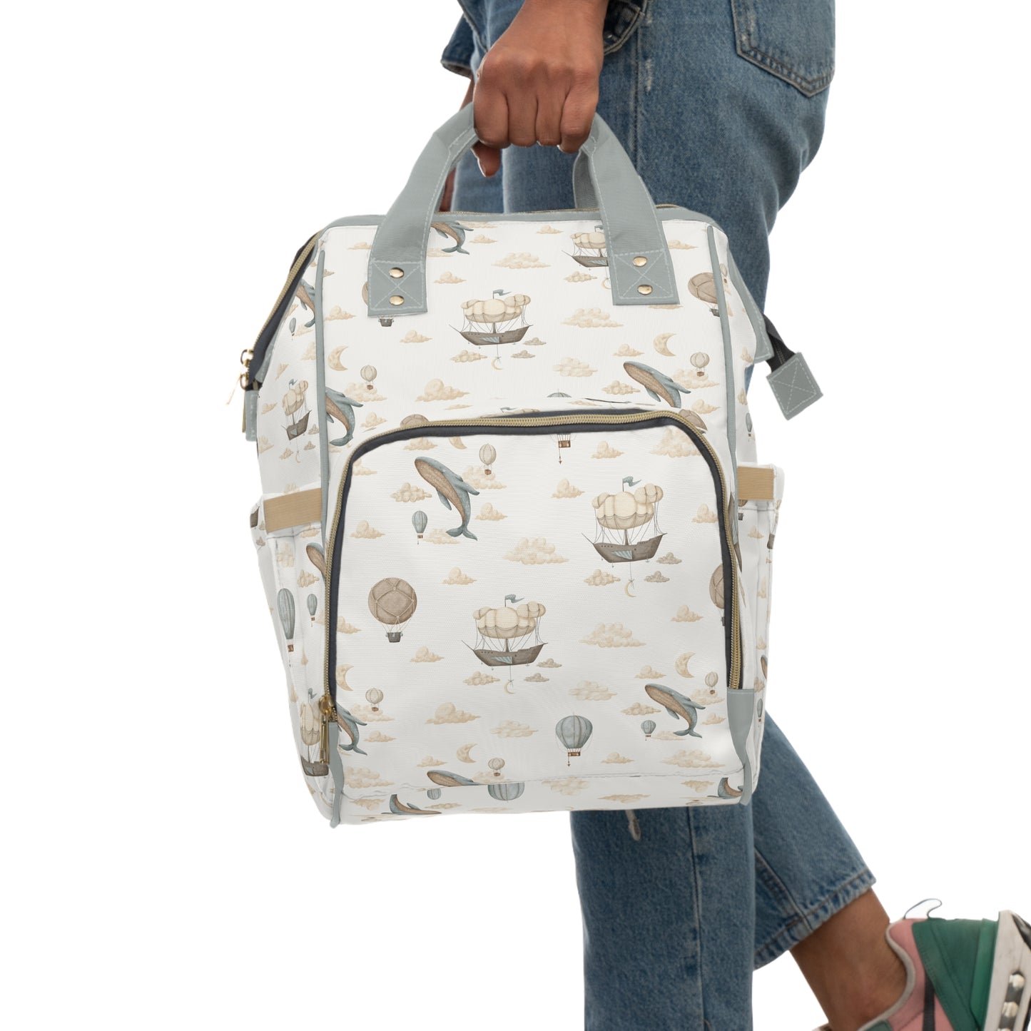 Watercolor Whale Balloons Diaper Bag, Multifunctional Diaper Backpack