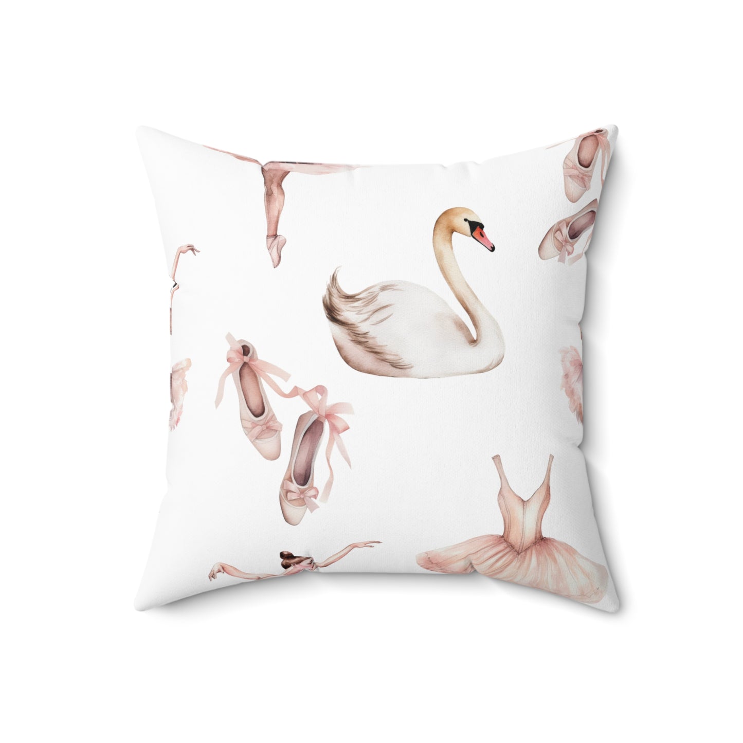 Spun Polyester Square Pillow with Removable Cover Watercolor Ballerina Swans Pink