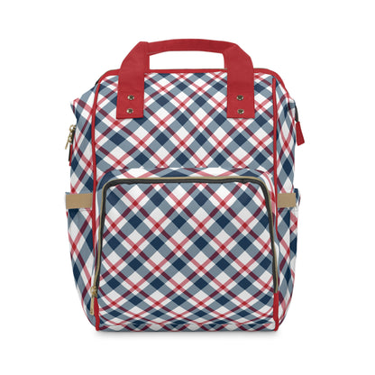 Multifunctional Backpack Diaper Bag-Classic 4th of July Plaid