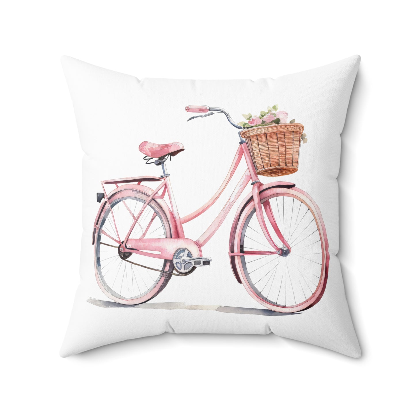 Spun Polyester Square Pillow with Removable Cover Watercolor Pink Paris Bicycle Blooms Paris Café