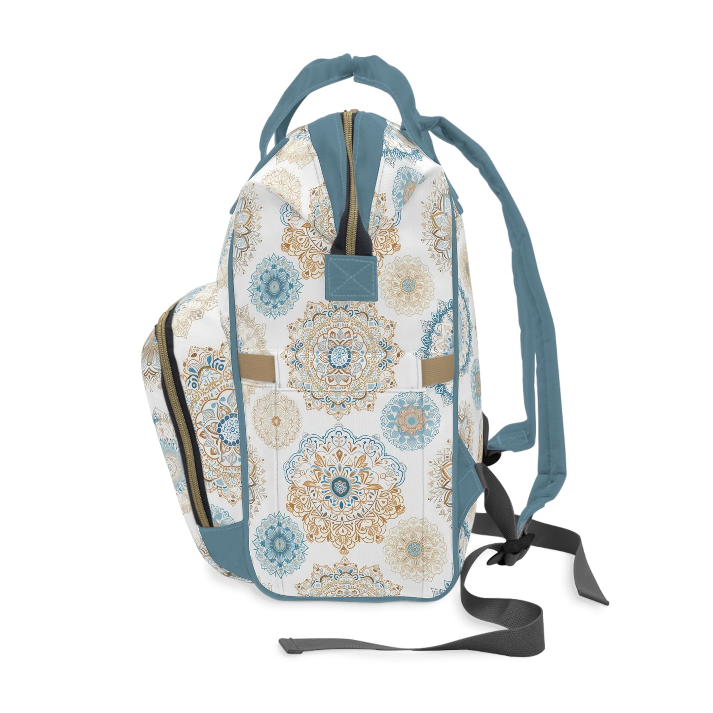 Multifunctional Backpack Diaper Bag- Boho Blue Gold