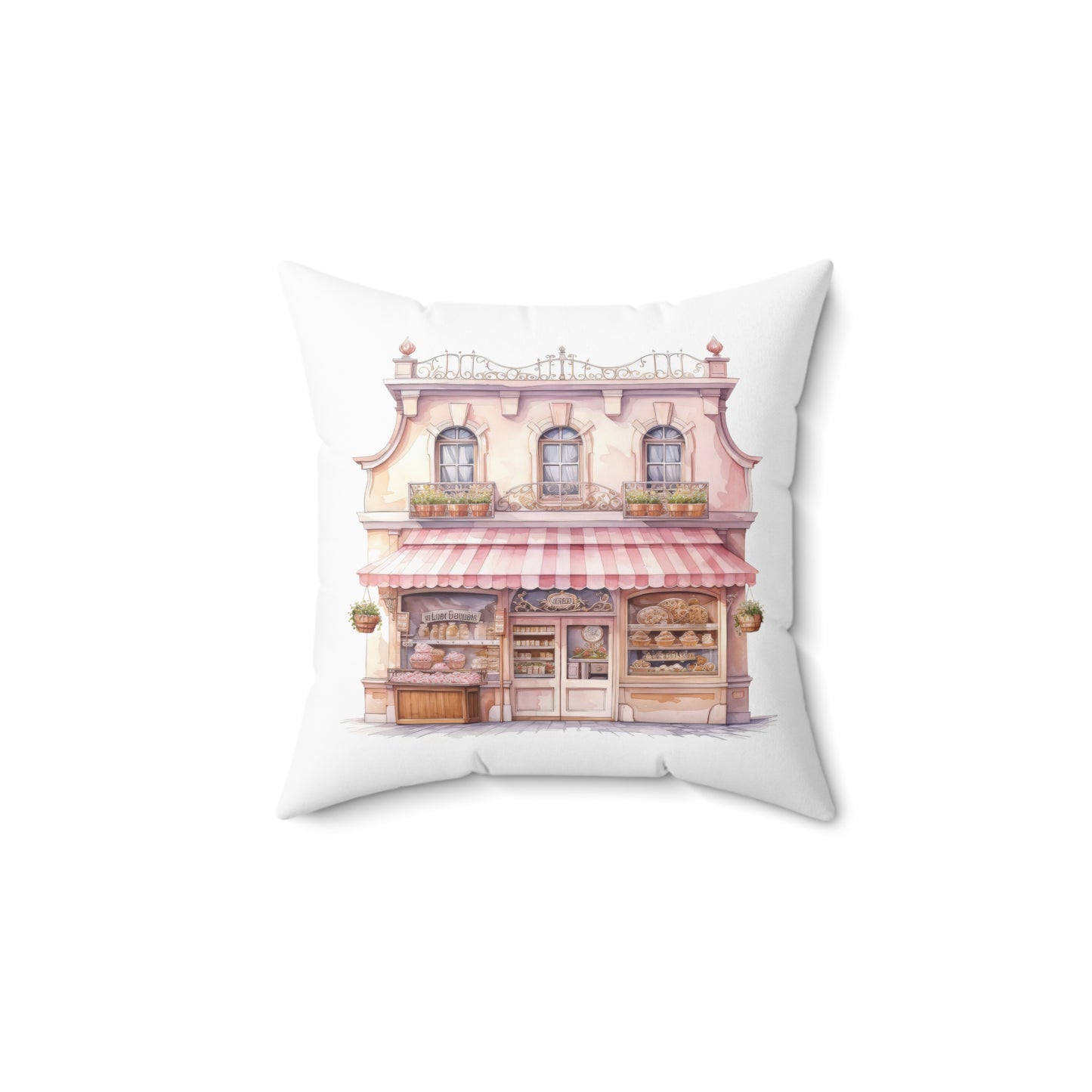 Spun Polyester Square Pillow with Removable Cover Watercolor Pink Paris Bicycle Blooms Paris Café