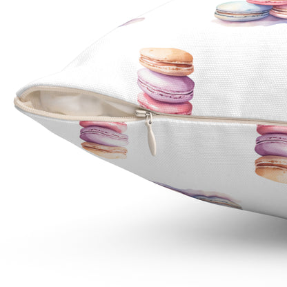 Spun Polyester Square Pillow with Removable Cover Watercolor Candy Land Macarons