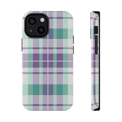 Impact-Resistant Phone Case - Spring Plaid Purple