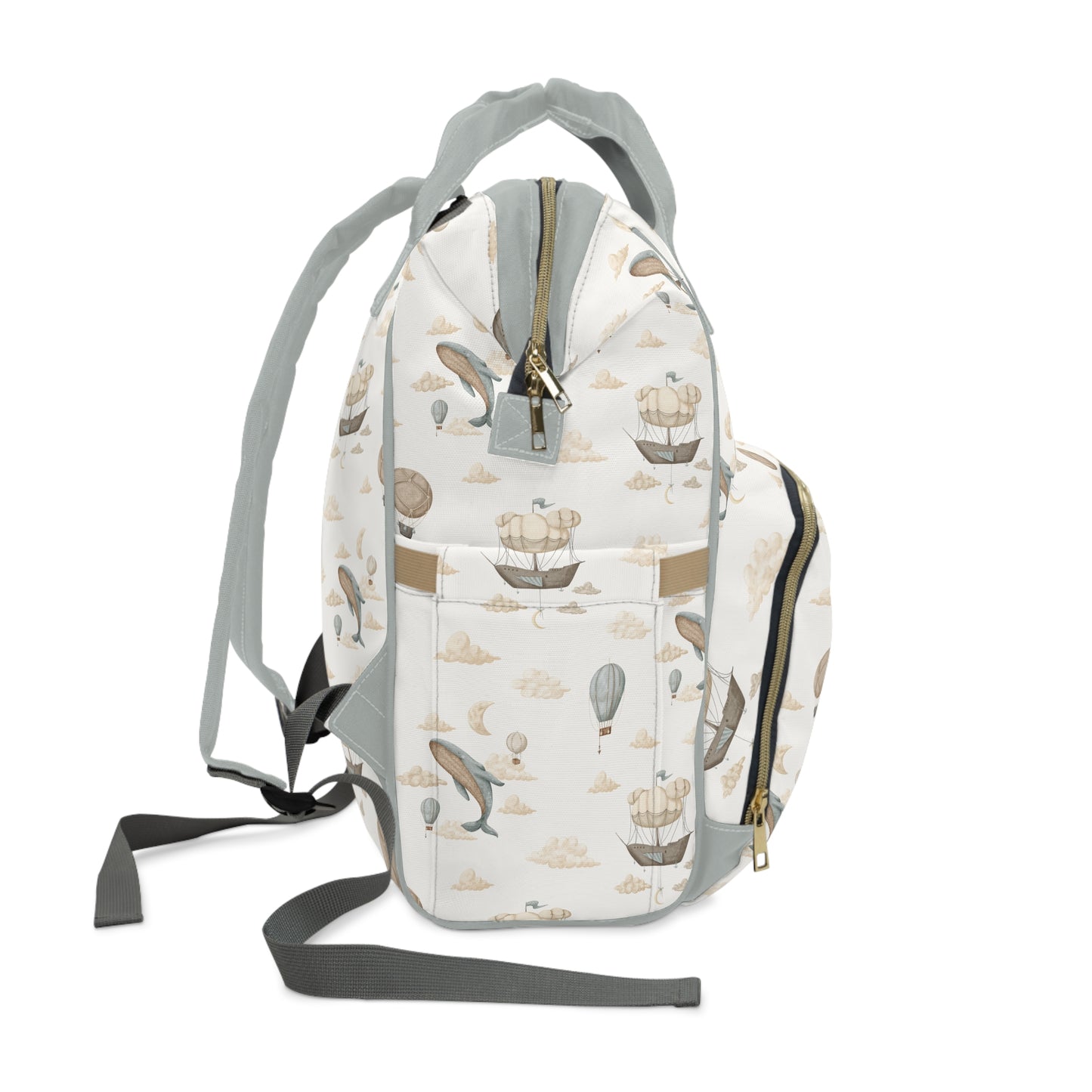 Watercolor Whale Balloons Diaper Bag, Multifunctional Diaper Backpack