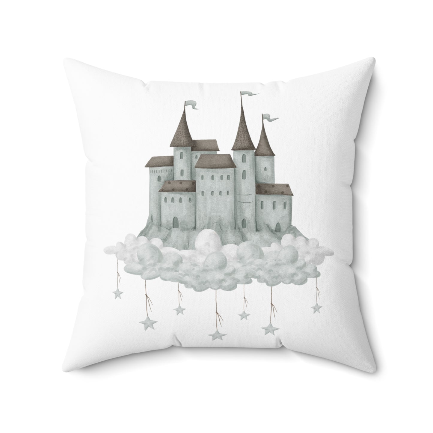 Spun Polyester Square Pillow with Removable Cover Watercolor Memories of Dreams Whale Sandcastle