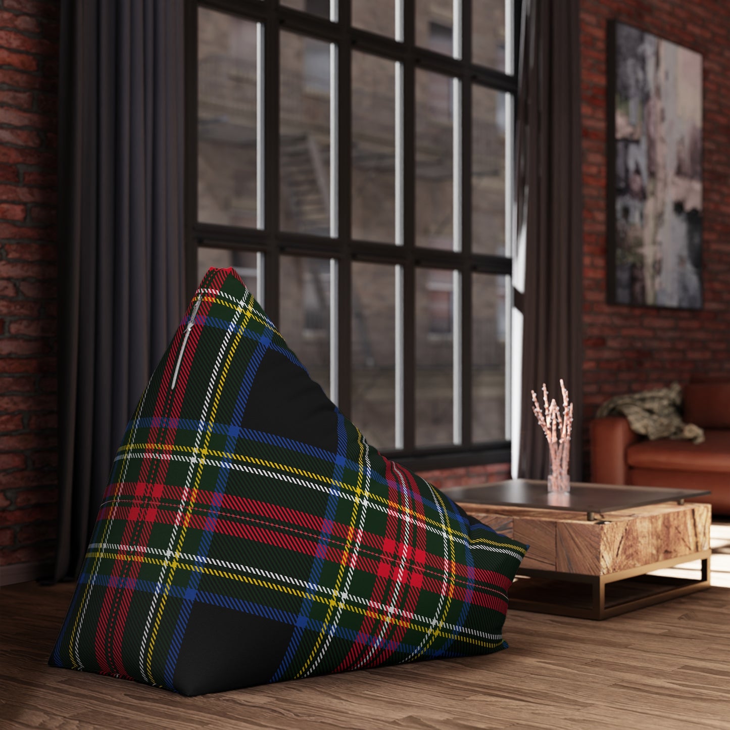 Christmas Tartan Plaid Black Bean Bag Chair Cover