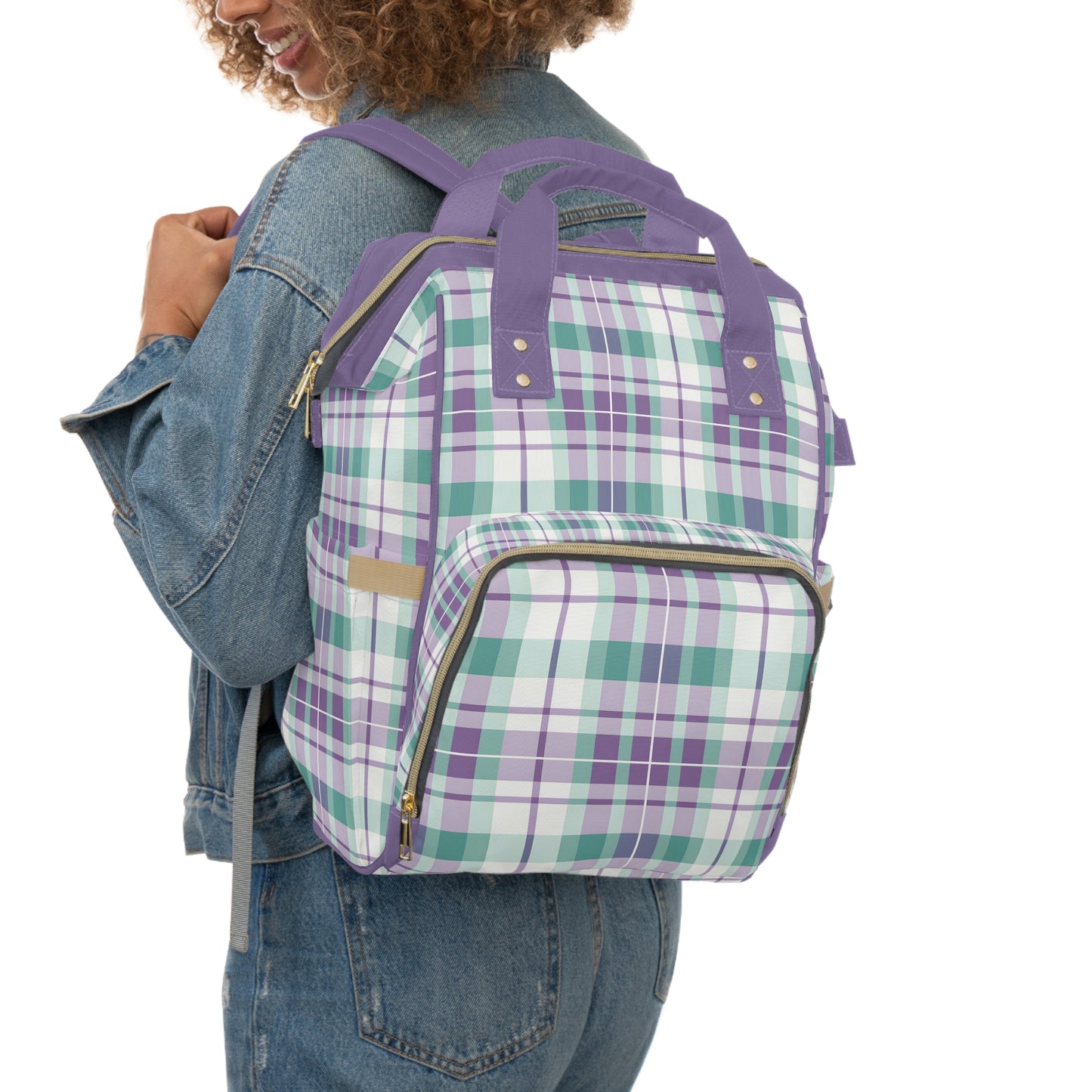 Multifunctional Diaper Backpack- Spring Plaid Purple