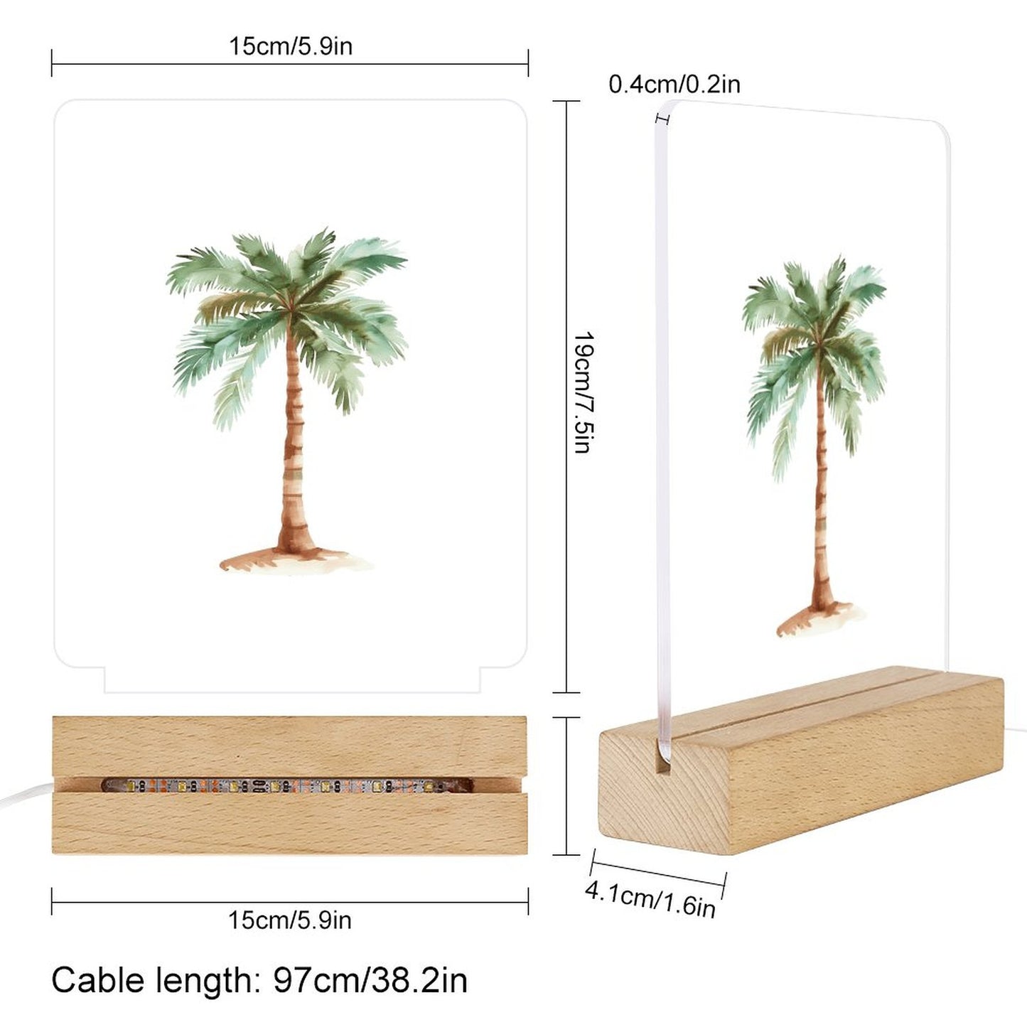 Watercolor Aloha Palm Tree Night Light with Wooden Base