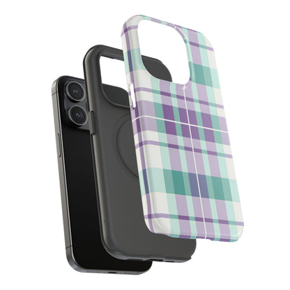 Impact-Resistant Phone Case - Spring Plaid Purple