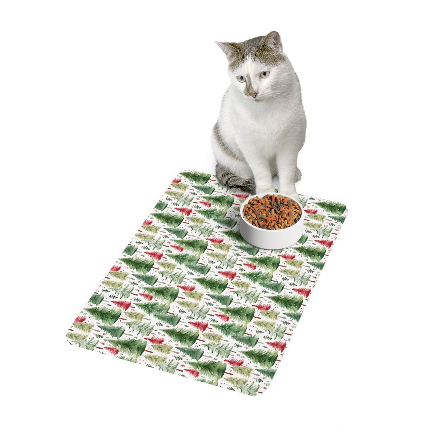 Pet Food Mat- Watercolor Christmas Trees
