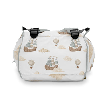 Watercolor Pirate Ship Clouds Multifunctional Diaper Backpack