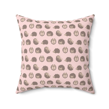 Spun Polyester Square Pillow with Removable Cover Hedgehog Playdate Pink Stripes