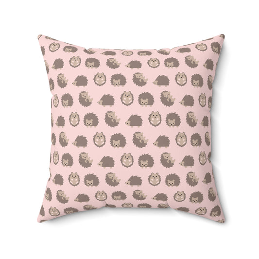 Spun Polyester Square Pillow with Removable Cover Hedgehog Playdate Pink Stripes