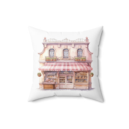 Spun Polyester Square Pillow with Removable Cover Watercolor Pink Paris Bicycle Blooms Paris Café