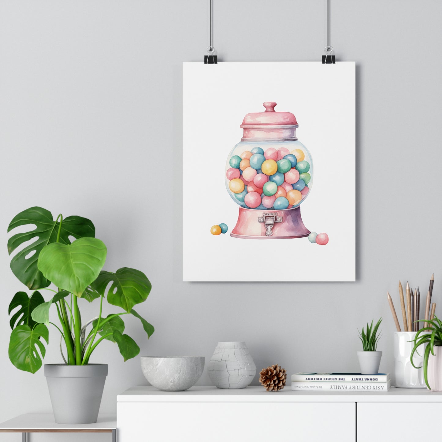 Giclée Art Print Watercolor Candy Land Bubble Gum Machine 2