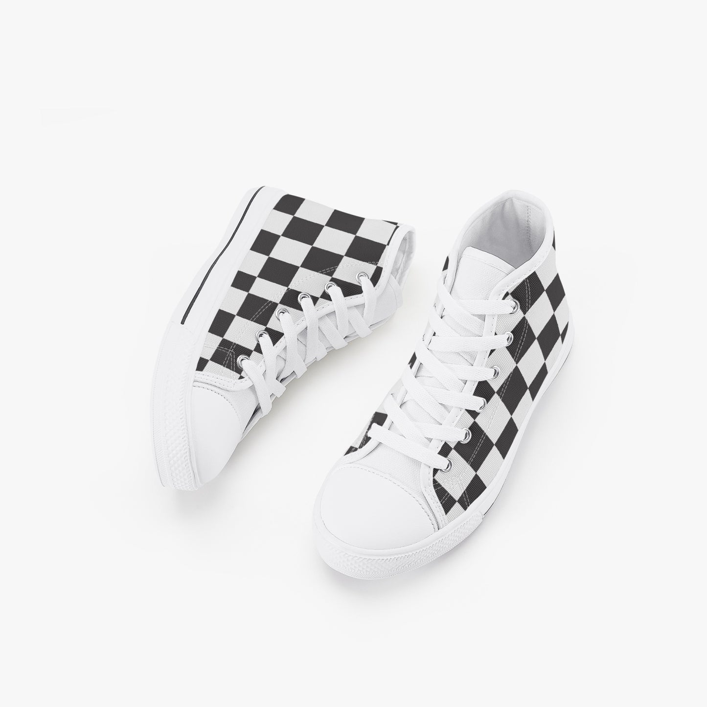 Unisex 50s Diner Checkered Black Kid’s High-Top Canvas Shoes