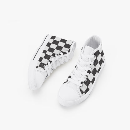 Unisex 50s Diner Checkered Black Kid’s High-Top Canvas Shoes