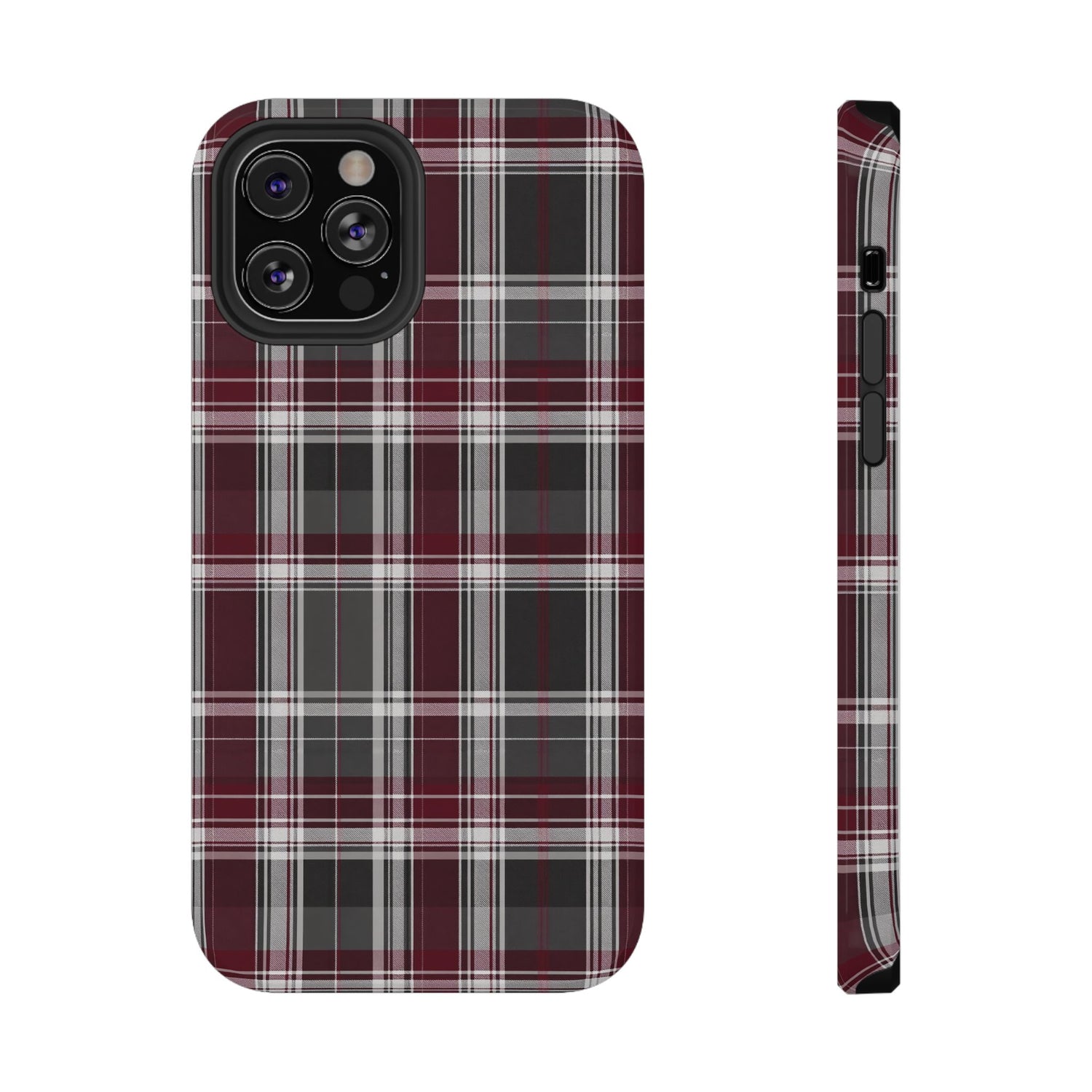 Stylish Plaid Impact-Resistant Phone Cases- Maroon Grey Plaid