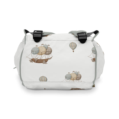 Classic Watercolor Balloon Ships Neutral Multifunctional Diaper Backpack