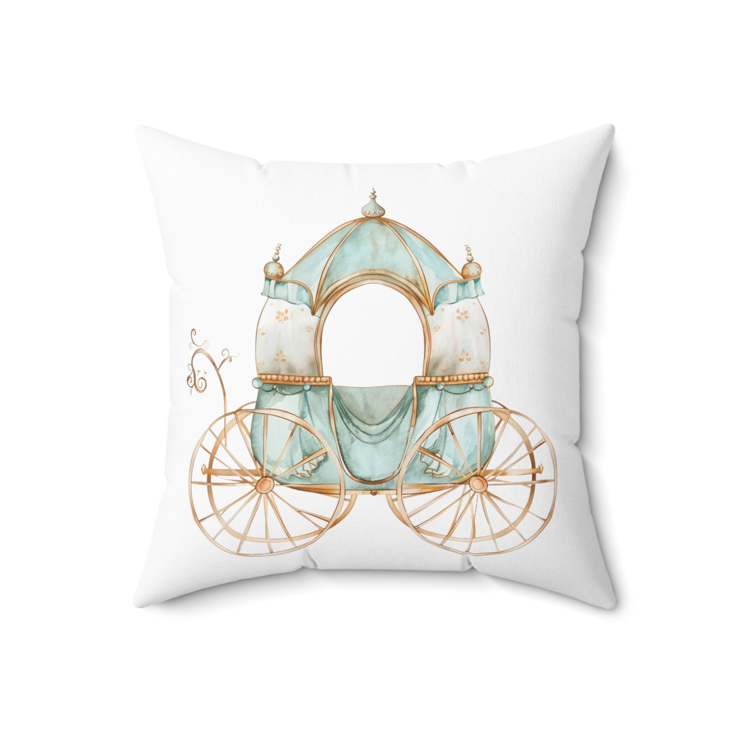 Spun Polyester Square Pillow with Removable Cover Watercolor Teal Princess Carriage