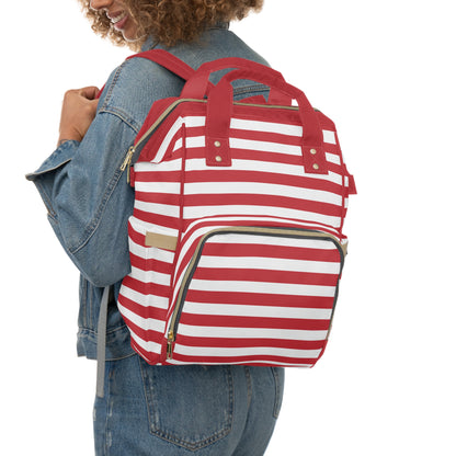 Nautical Stripe Multifunctional Diaper Backpack- Red