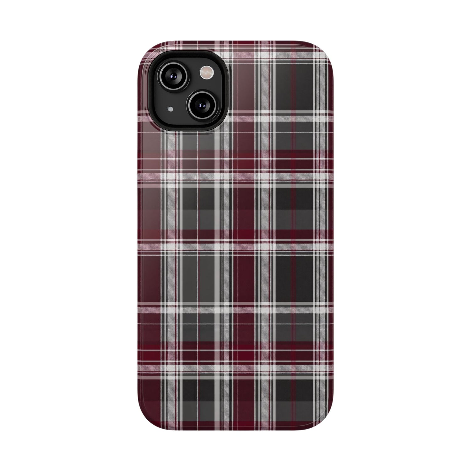 Stylish Plaid Impact-Resistant Phone Cases- Maroon Grey Plaid