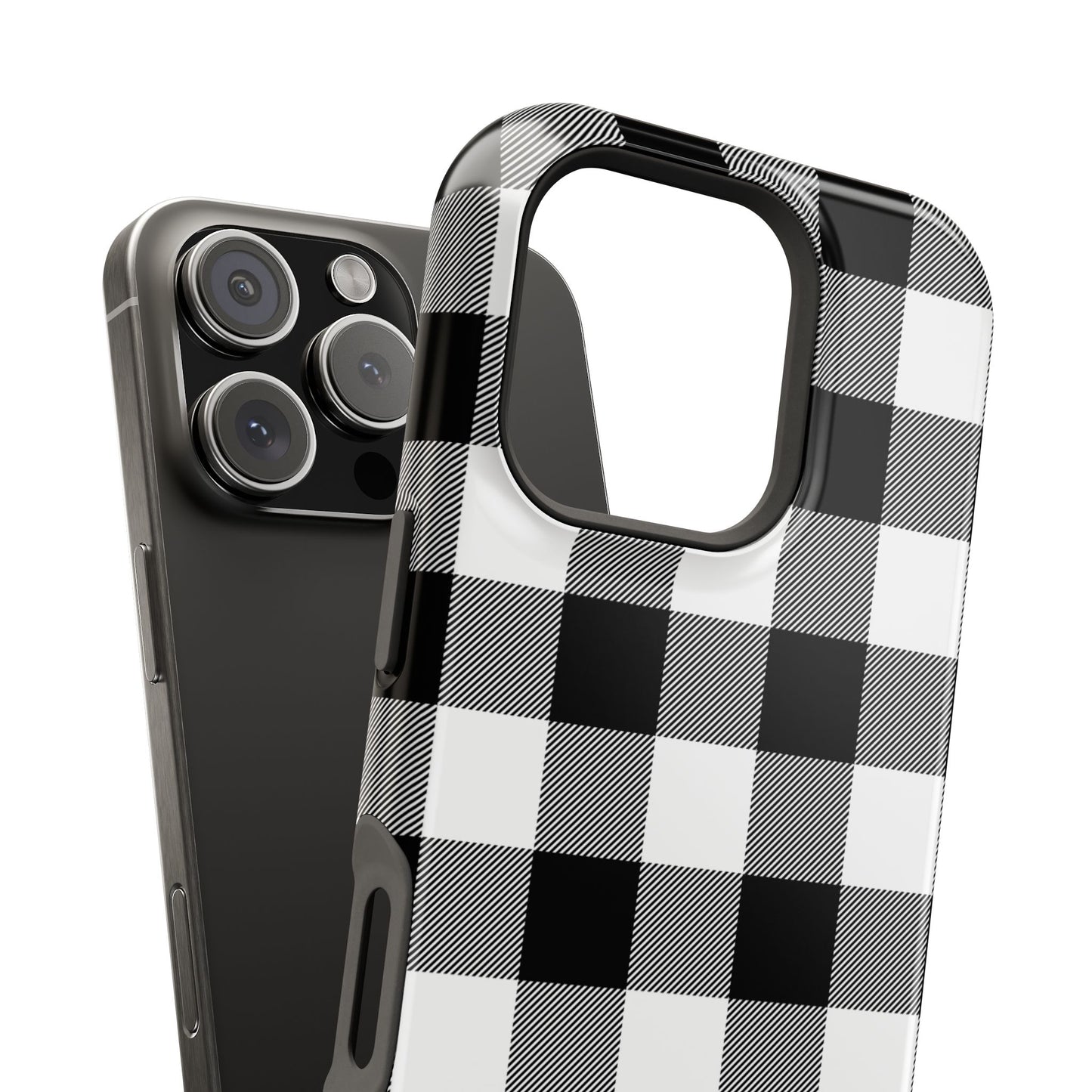 Impact-Resistant Phone Case Black White Buffalo Plaid