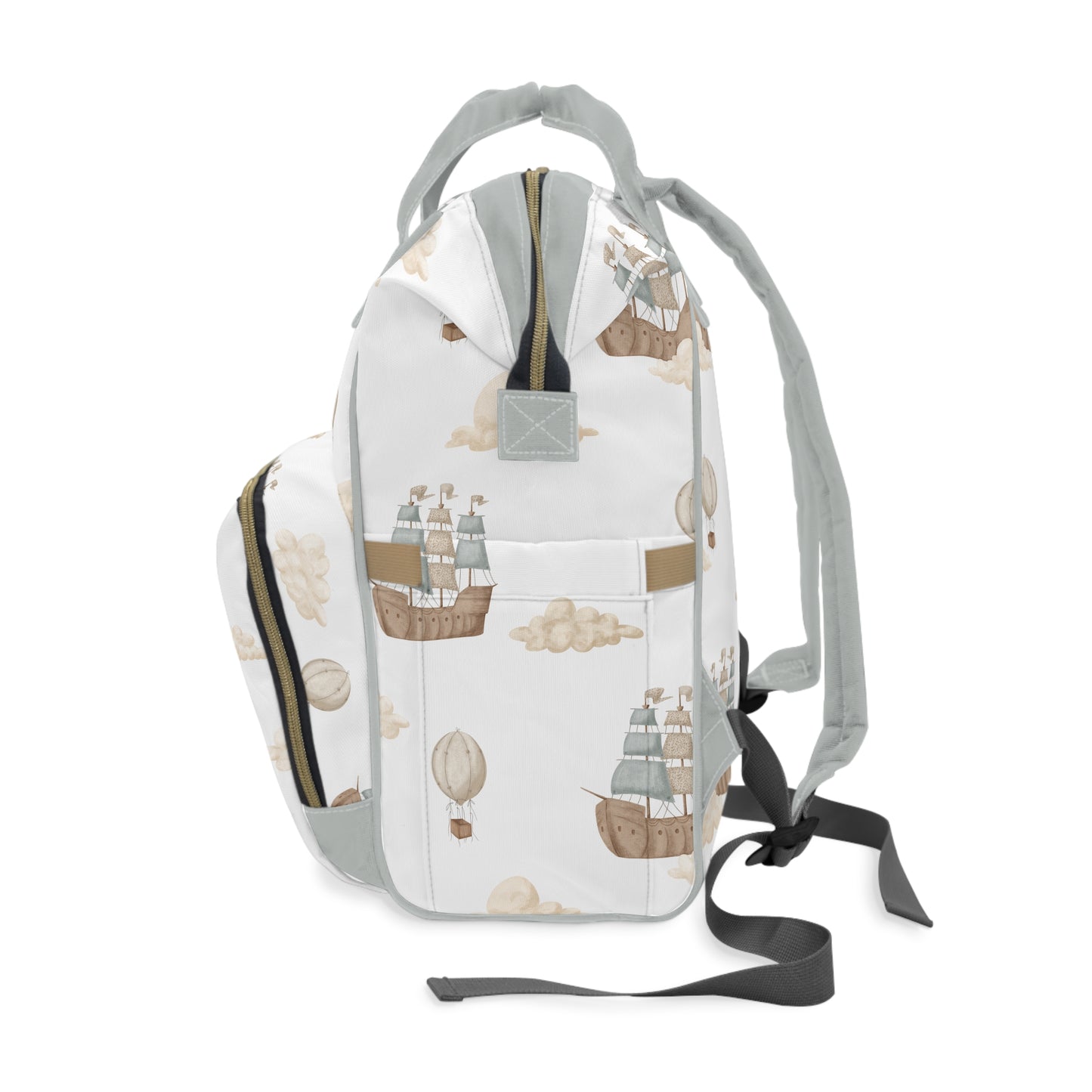 Watercolor Pirate Ship Clouds Multifunctional Diaper Backpack