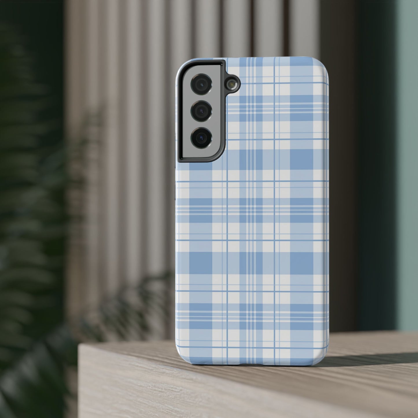 Impact-Resistant Phone Case - Easter Plaid Blue