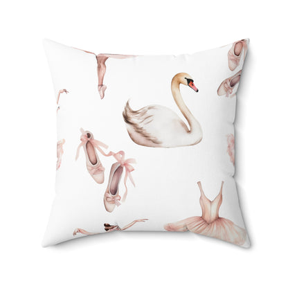 Spun Polyester Square Pillow with Removable Cover Watercolor Ballerina Swans Pink