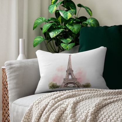 Spun Polyester Lumbar Pillow with Removable Cover Watercolor Pink Paris Eiffel Tower