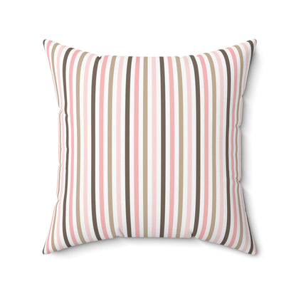 Spun Polyester Square Pillow with Removable Cover Hedgehog Playdate Pink Stripes