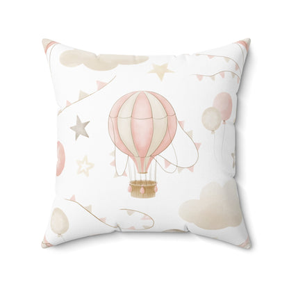 Spun Polyester Square Pillow with Removable Cover Watercolor Balloon Clouds Pink