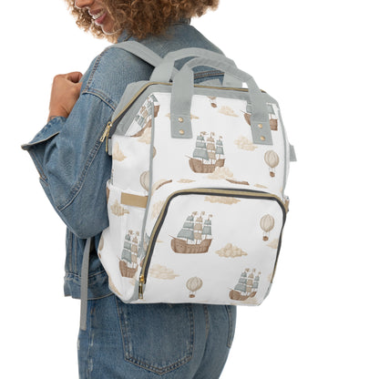 Watercolor Pirate Ship Clouds Multifunctional Diaper Backpack