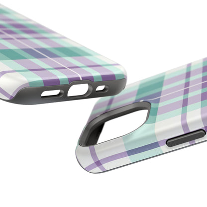 Impact-Resistant Phone Case - Spring Plaid Purple