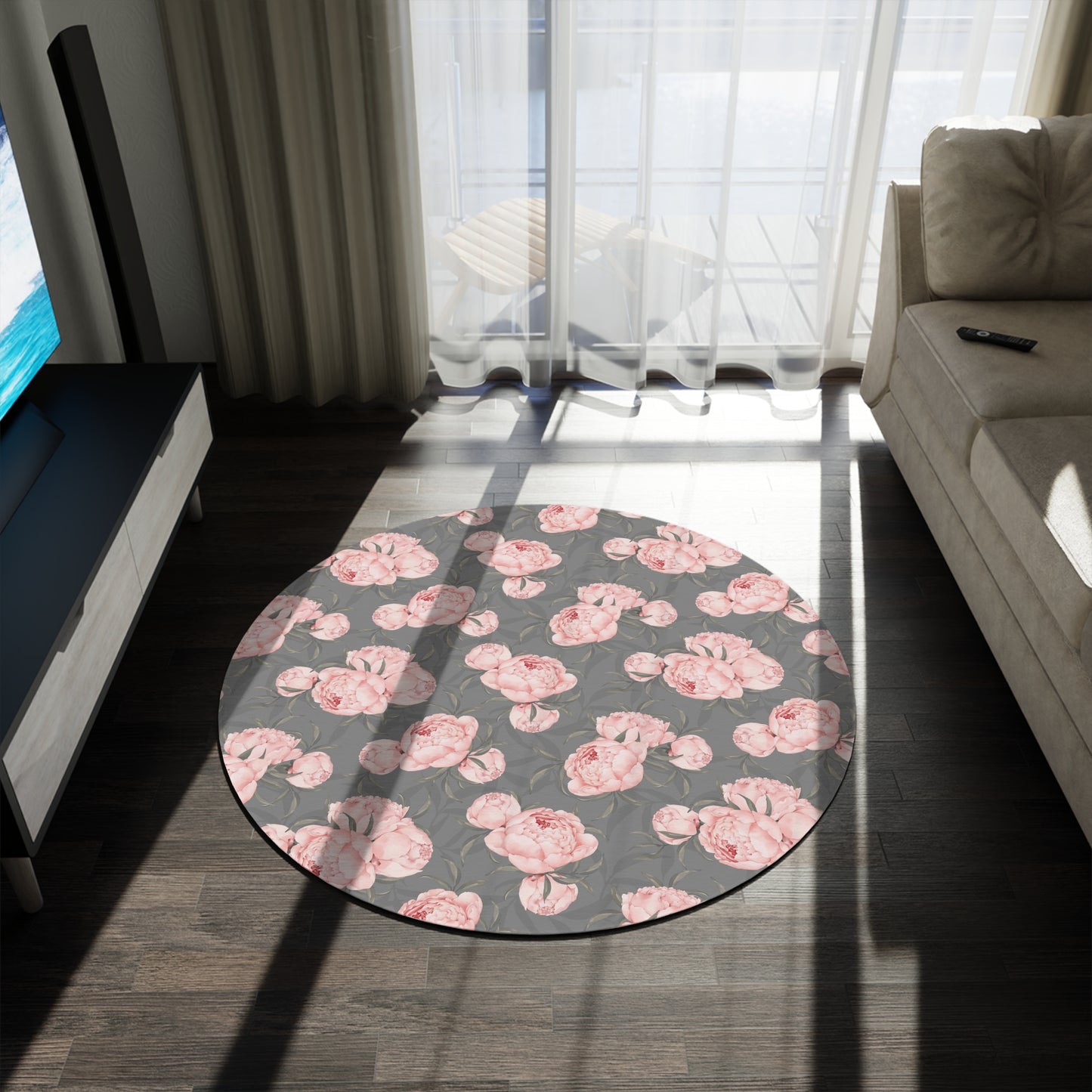 Round Rug Elegant Floral Dreams Grey