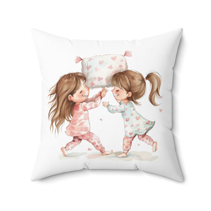 Spun Polyester Square Pillow with Removable Cover Watercolor Pajama Party Pillow Fight Tent Fort