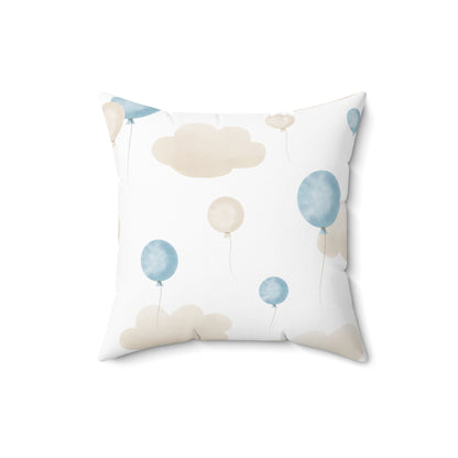 Spun Polyester Square Pillow with Removable Cover Watercolor Balloon Clouds Blue