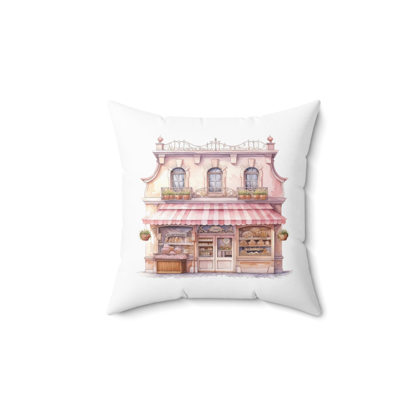 Spun Polyester Square Pillow with Removable Cover Watercolor Pink Paris Eiffel Tower French Bakery