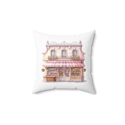 Spun Polyester Square Pillow with Removable Cover Watercolor Pink Paris Eiffel Tower French Bakery