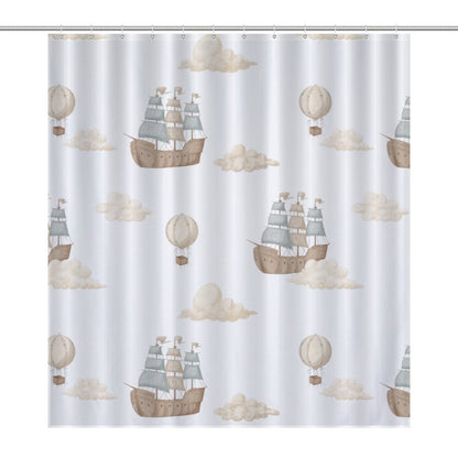 Lightweight Shower Curtain- Watercolor Pirate Ships