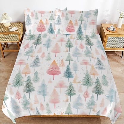 Holiday Pastel Trees 3-Piece Bedding Set-90"x90" Full/Queen Duvet