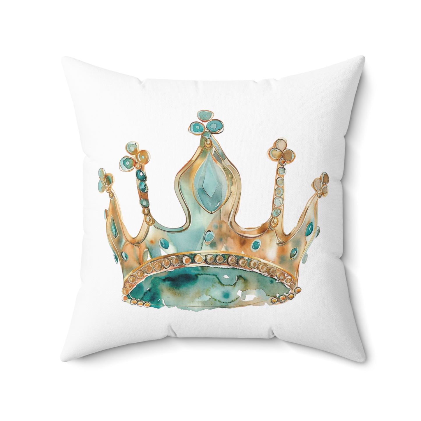 Spun Polyester Square Pillow with Removable Cover Watercolor Teal Princess Tent Crown