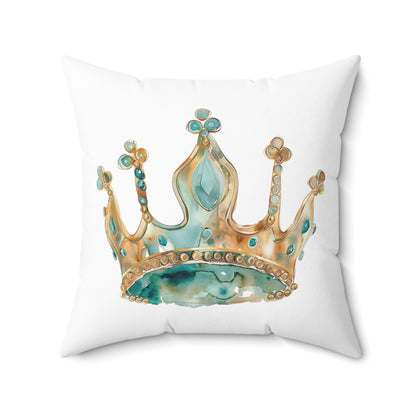 Spun Polyester Square Pillow with Removable Cover Watercolor Teal Princess Tent Crown