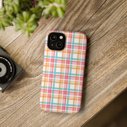 Impact-Resistant Phone Case - Summer Plaid Pink