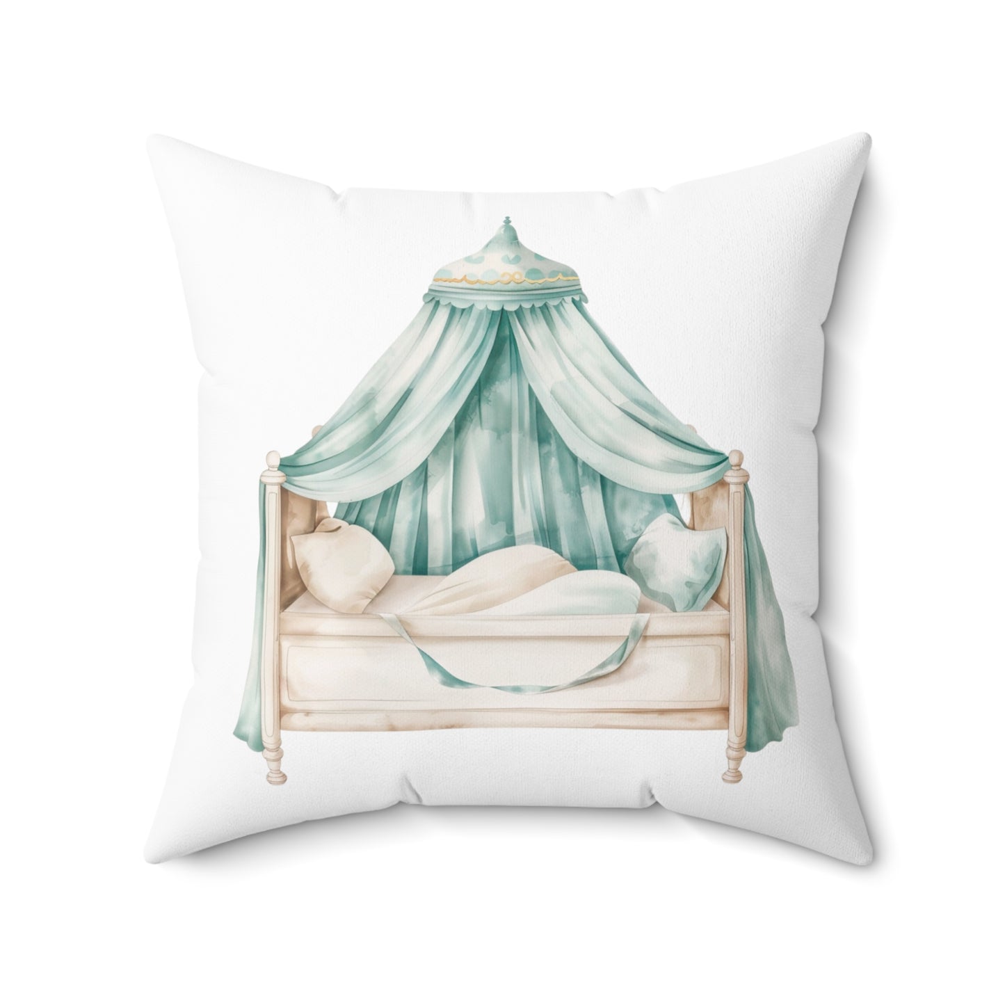 Spun Polyester Square Pillow with Removable Cover Watercolor Teal Princess Carriage