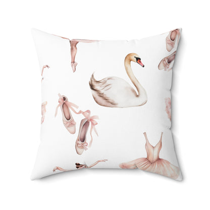 Spun Polyester Square Pillow with Removable Cover Watercolor Ballerina Swans Pink